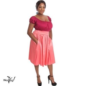 Coral Pink Full Skirt with Pockets Size 1X Elastic Waist 32-36" - Hey Viv